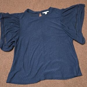 Zac & Rachel Swiss Dot Flutter Sleeve Size XL Navy
